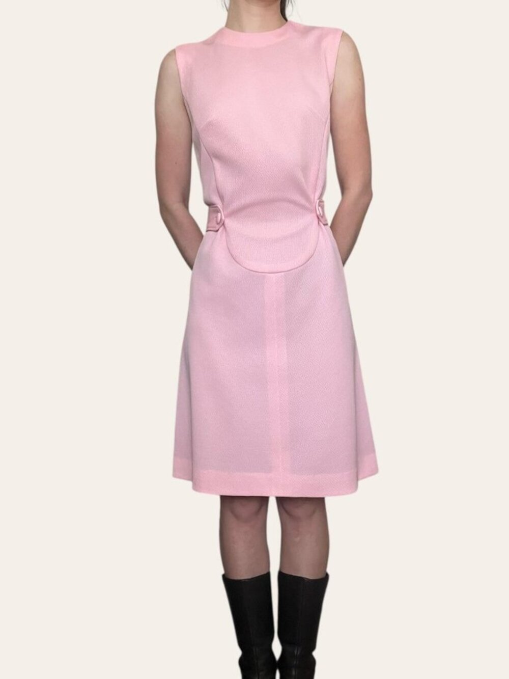 60s vintage handmade baby pink high neck midi dress S/M